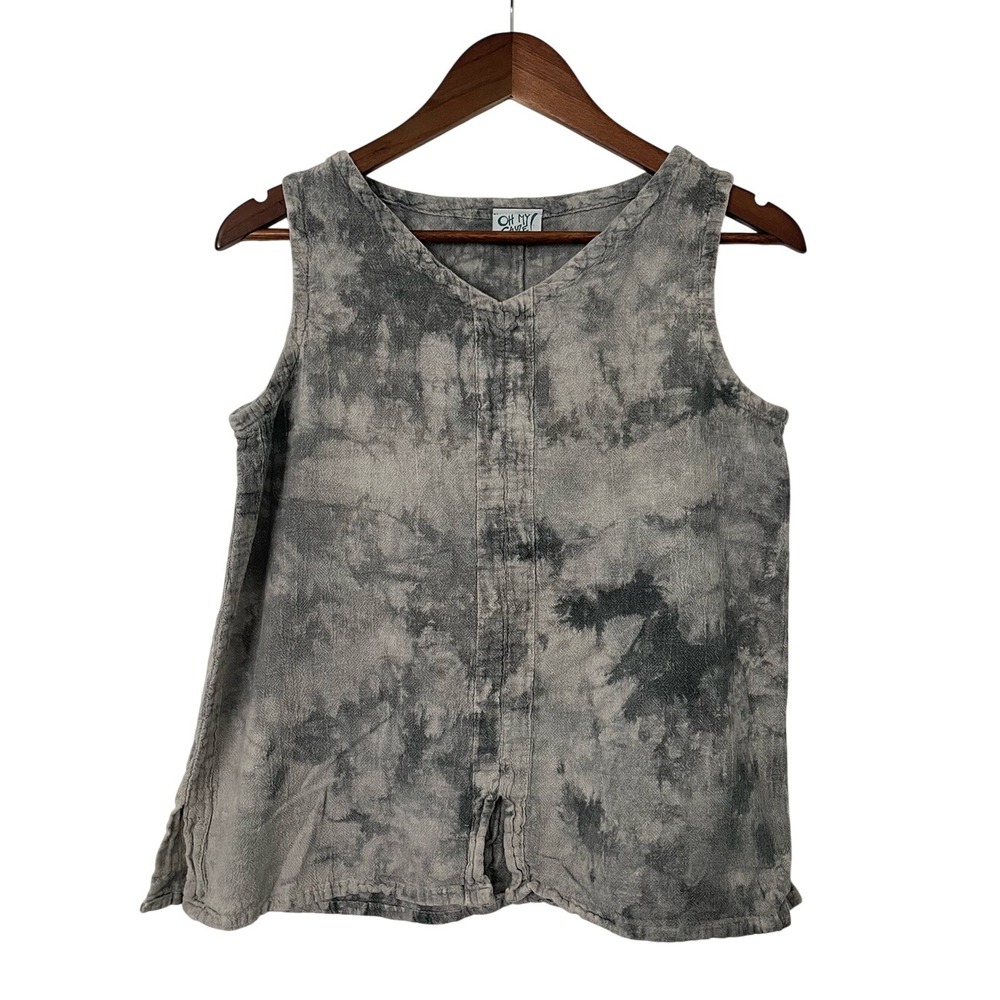 Oh My Gauze! Size 1 S/M Gray Tie Dye Cotton Tank Top Lagenlook Boho Art To Wear